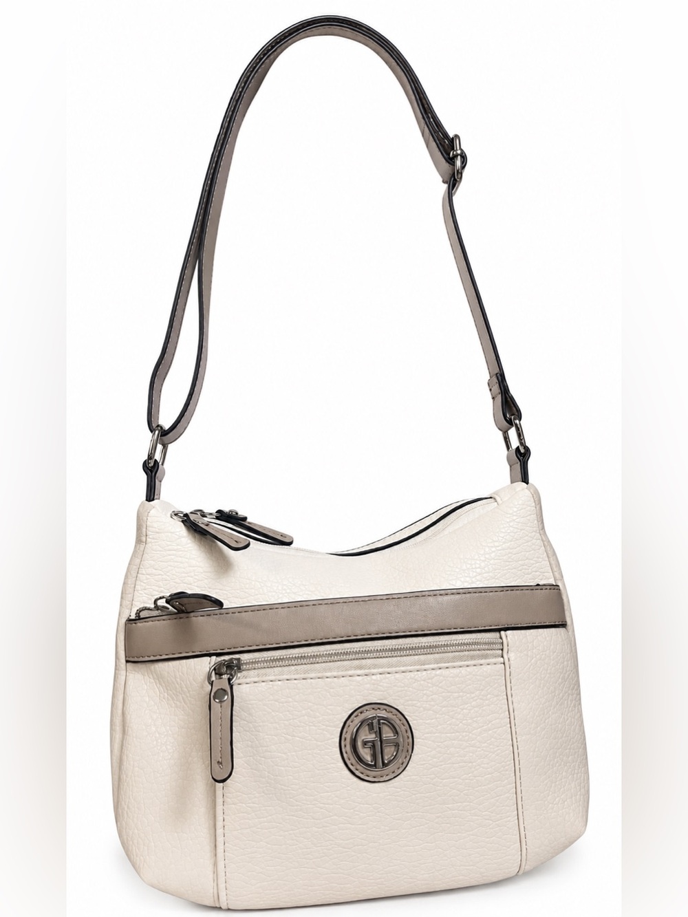 Giani Bernini Ivory Taupe Pebble Hobo Shoulder Bag Multi Pocket Purse - Picture 3 of 12